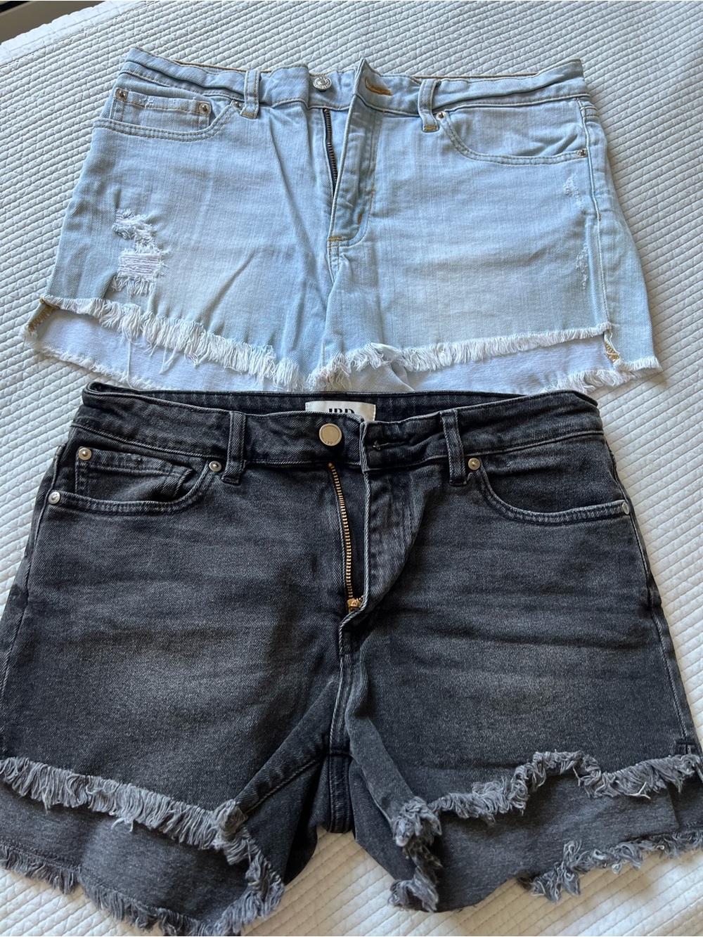 Light Wash & Black Frayed Hem Denim Shorts Duo. Sold together. Both size L